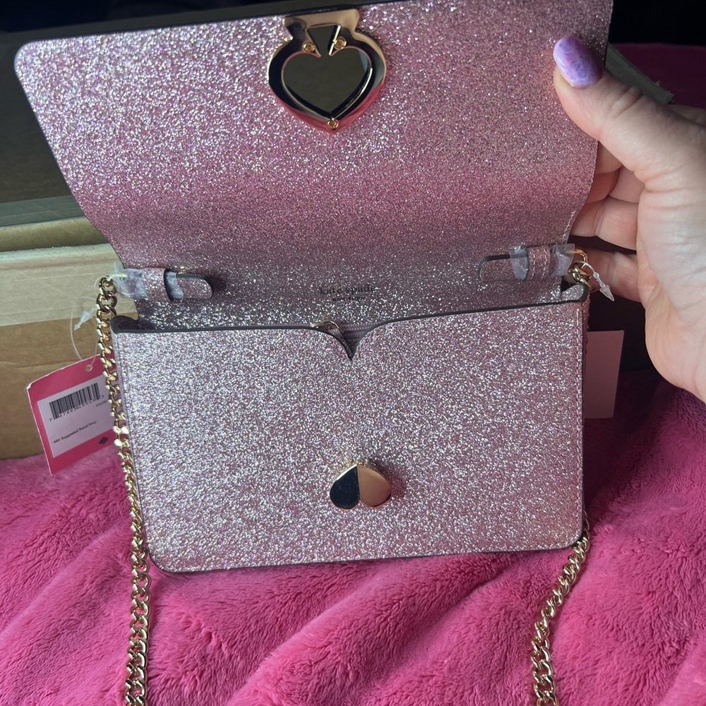 Kate Spade Nicola Shimmer Twistlock Chain Wallet purse Rose Gold NWT Retail$198 - Picture 11 of 13